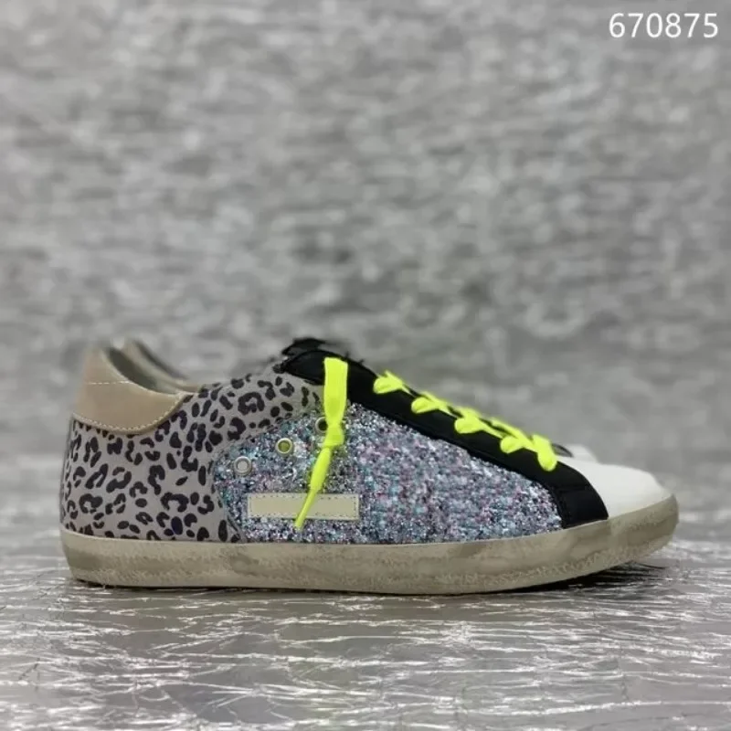 New Luxury Italy Classical Star Shoes Designer Women&men Sneakers Silver Glitter Pony Hair Leopard Leather Super Star Style Shoe