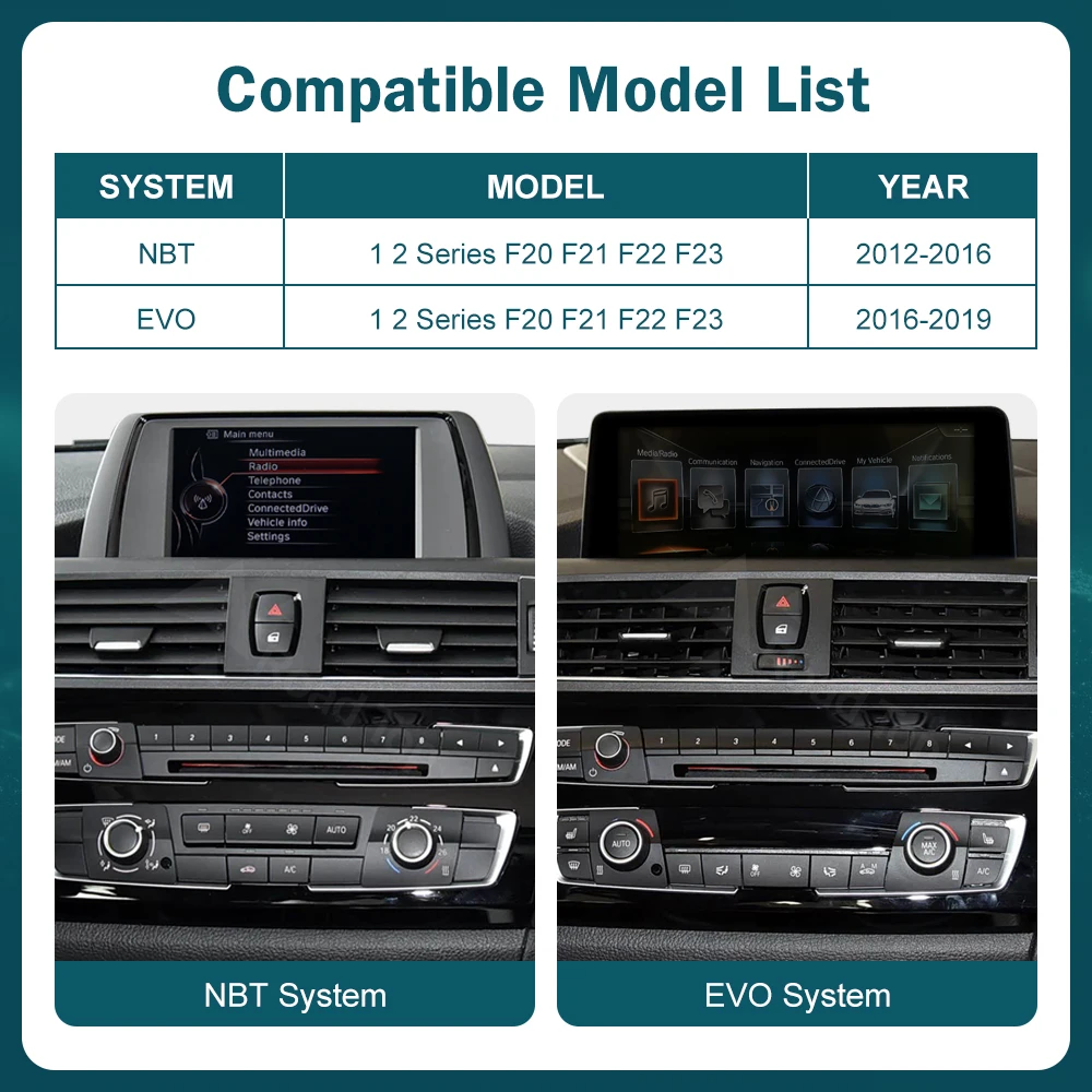 RoadTop Wireless CarPlay Android Auto Multimedia Display Linux Screen For BMW Series 1 2  F20 F21 F22 F23 NBT EVO System
