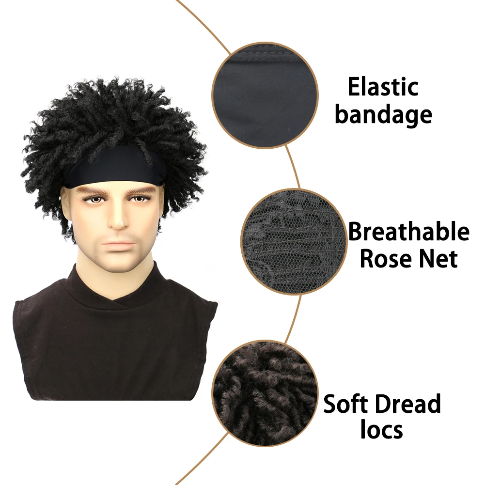 3 Inch Headband Dreadlocks Wig Braiding Twist Faux Locs Headband Curly Hair Wig Synthetic Dreadlock Wig For Men In Daily Life