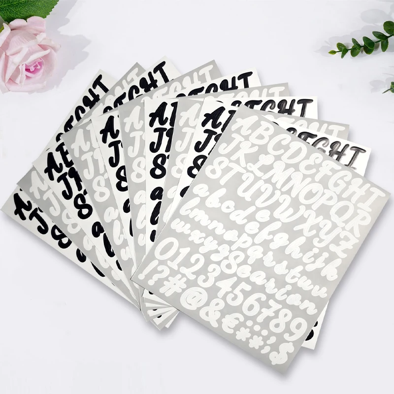 

10 листов самоклеящихся черных, серебряных блестящих наклеек с большими буквами, комплект виниловых наклеек с цифрами и алфавитом