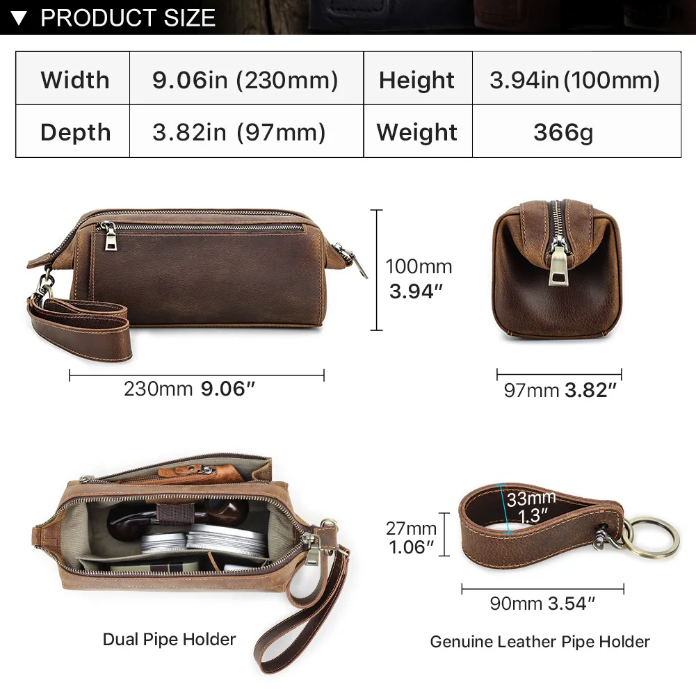 Genuine Leather Functional Pipe Bag Tobacco Pipe Smoking Stash Bag Herb Tobacco Pouch Clutch Bag Case Smoking Accessories