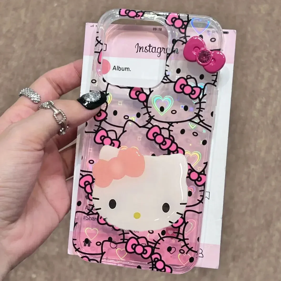 Sanrio Hello Kitty Bow pantalla completa KT gradiente funda de teléfono para iPhone 16 15 14 13 12 11 Pro Max XR XS Max 78 Plus MiNi Y2K