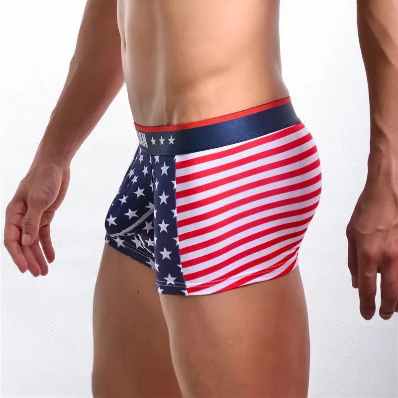 Sexy Underwear Men USA Flag Boxers Stripe Breathable Star Jockstrap Bermudas Masculina De Marca Shorts Trunks