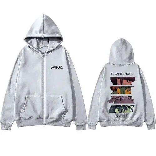 Imagen 2 del producto Banda de Rock Gorillaz Demon Days Eyes gráfico cremallera Sudadera con capucha hombres moda Hip Hop chaqueta con cremallera de gran tamaño sudadera con cremallera Unisex