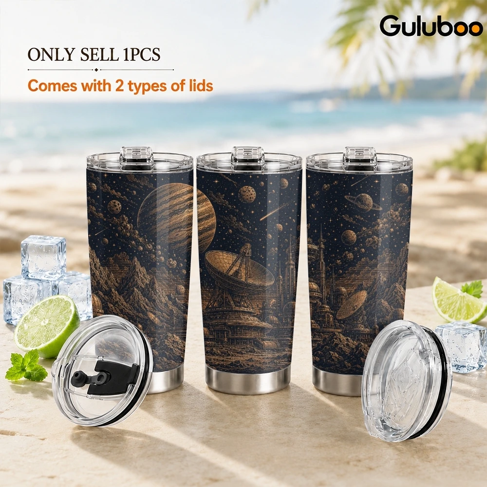 Space Exploration Colony Vacuum Flasks 20oz Stainless Steel Insulated Tumbler Double Wall Travel Mug with 2 Lids Straw Drink Cup