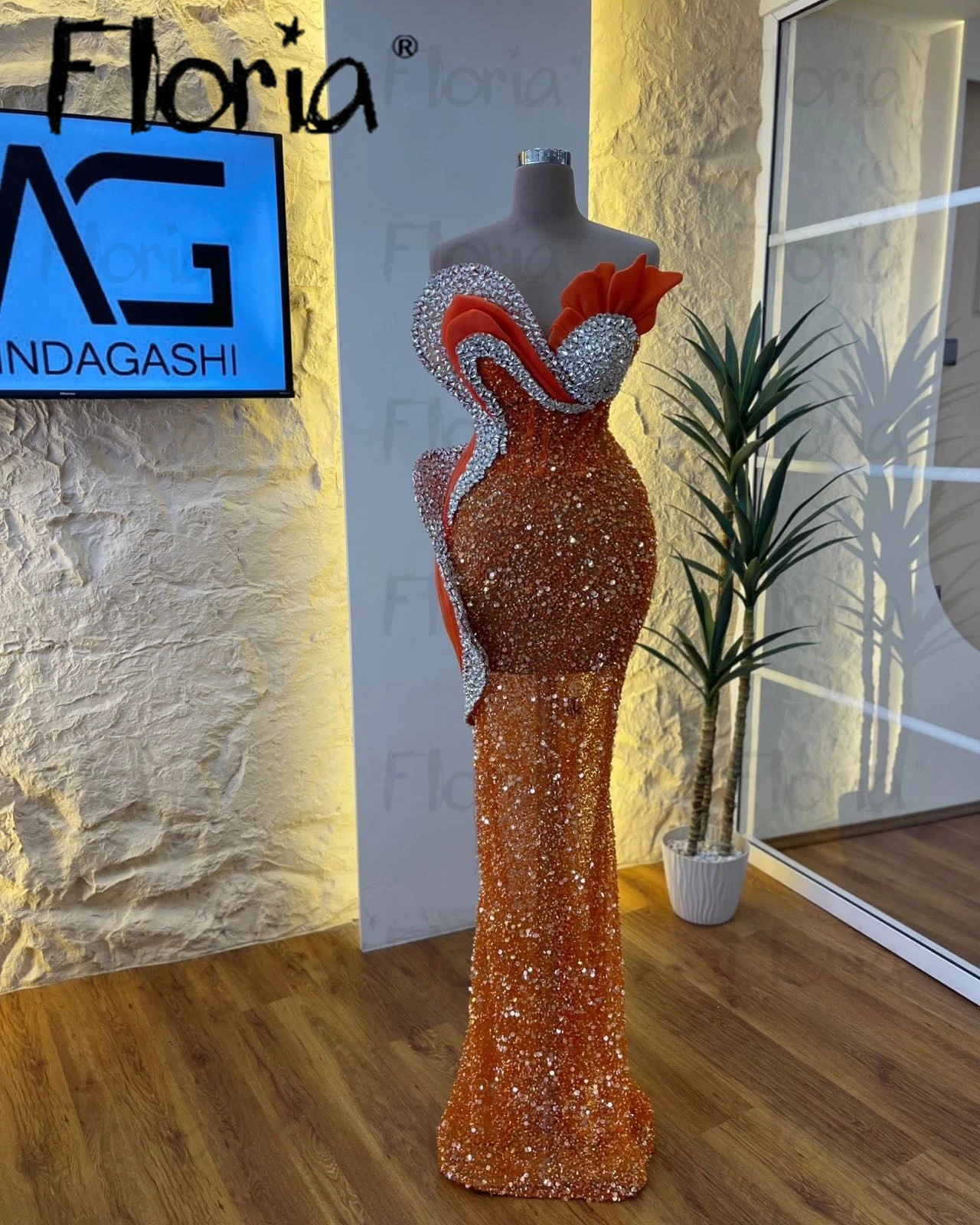 Mulheres laranja vestido de festa sereia lantejoulas, vestido sem mangas querida, Vestidos de cocktail ilusão personalizada, Ocasião feminina, Aso Ebi