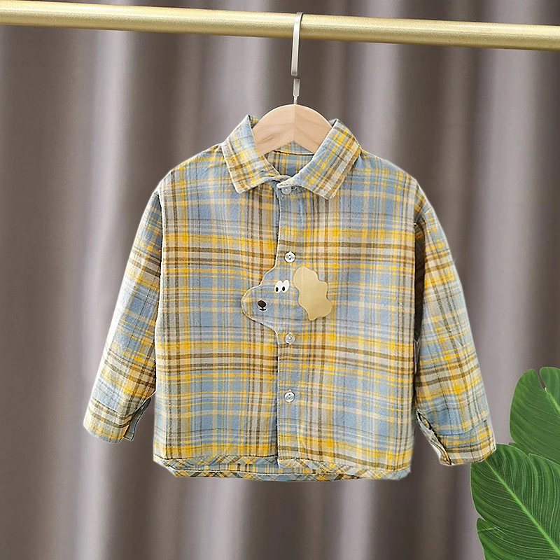 IENENS Spring Plaid Shirts For Kids Casual Clothes Boy Long Sleeves Tops Girls Loose Blousers 1 To 4 Years Old