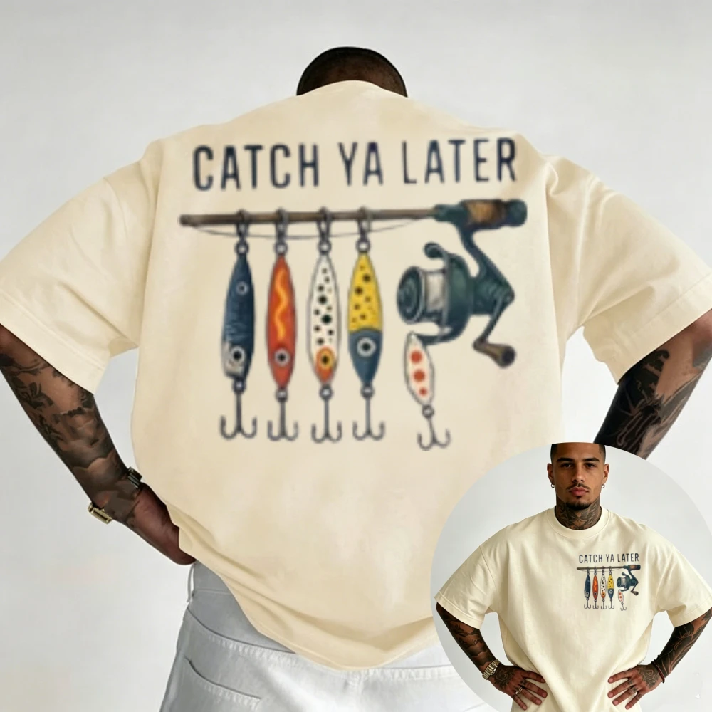 Men Loose Fit American Street T‑Shirt, Lure Fishing 