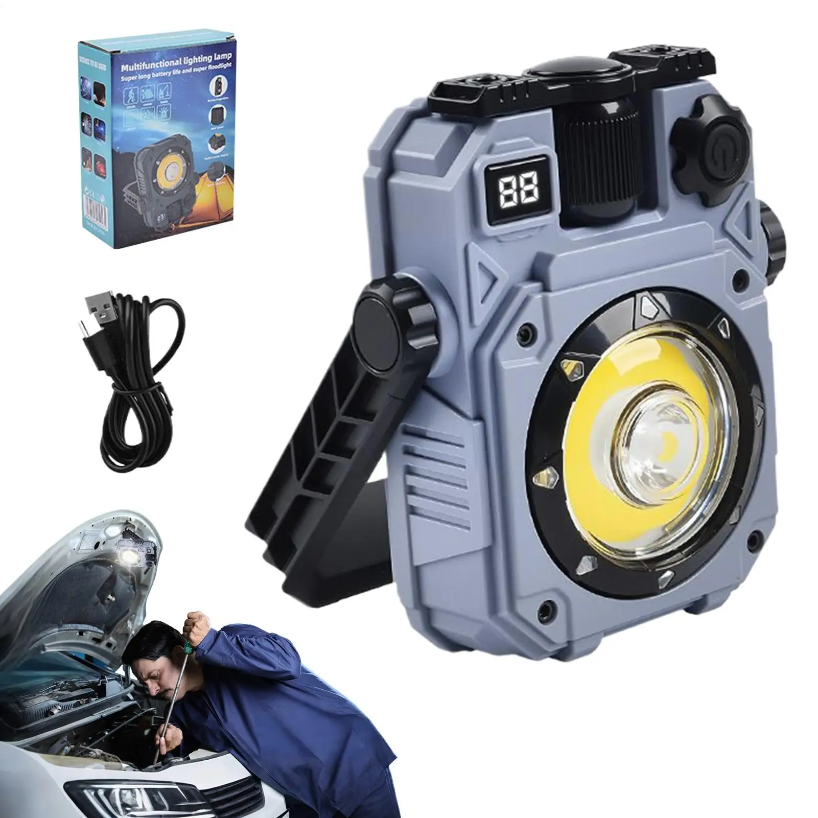 

Magnetic Work Light Portable LED Work Solar Light Flashlights Portable Flashlights With 5 Lighting Modes Bright Camping Lamp For