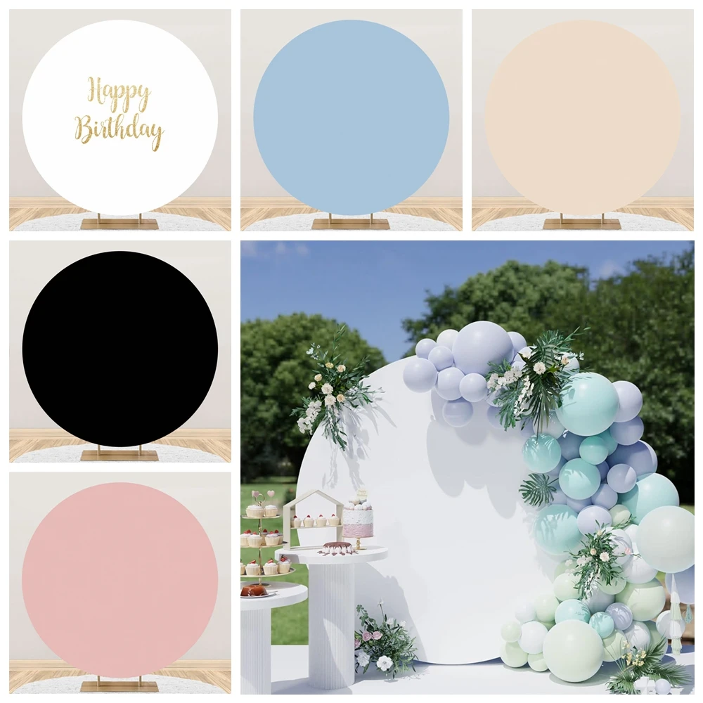 White Round Backdrop Cover for Party Black Solid Color Circle Photography Background Baby Shower Birthday Wedding Adult Decor