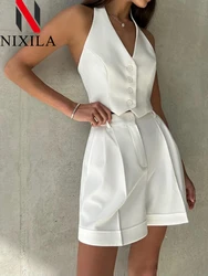 New in Summer Open-back Vest Shorts 2 Piece Sets Womens Outfits Elegant Sleeveless Minimalist Fashion Women's Top and Bottom Set