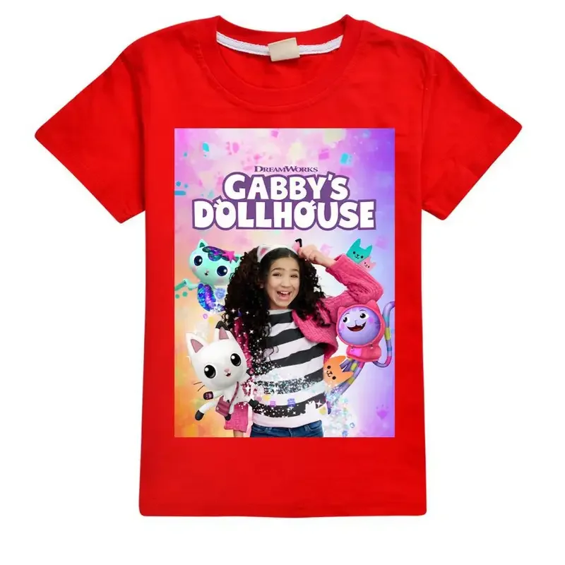 2023 Sommer kawaii niedlichen Gabbys Puppenhaus T-Shirt Kinder 3d bunten Druck T-Shirt Mädchen Kurzarm T-Shirt Damen Raper Style Top