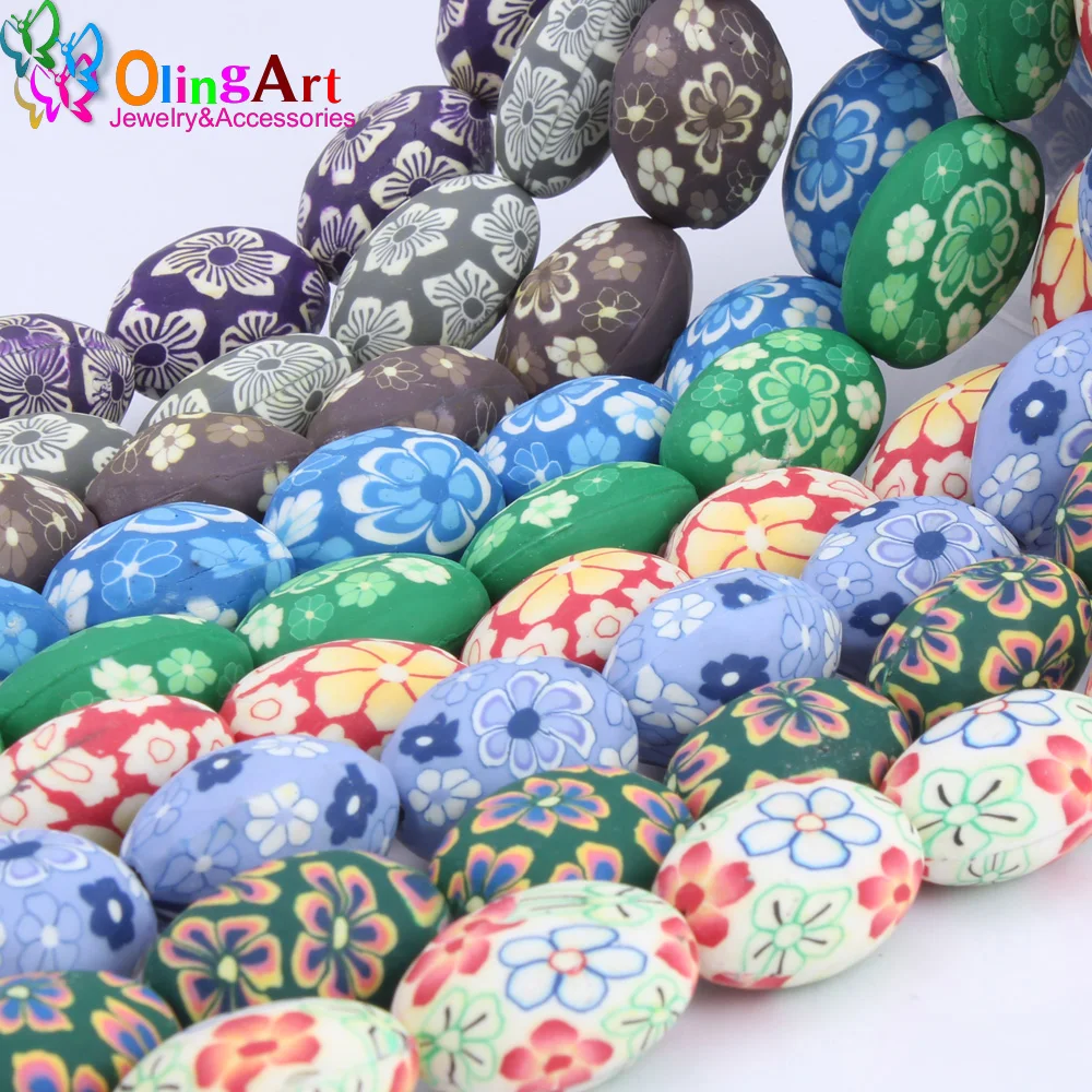 OlingArt 30MM 6pcs/lot Mixed Colors Large Oval Soft Ceramic Polymer Clay Jewelry Beads for Children DIY Bracelet Jewelry Making