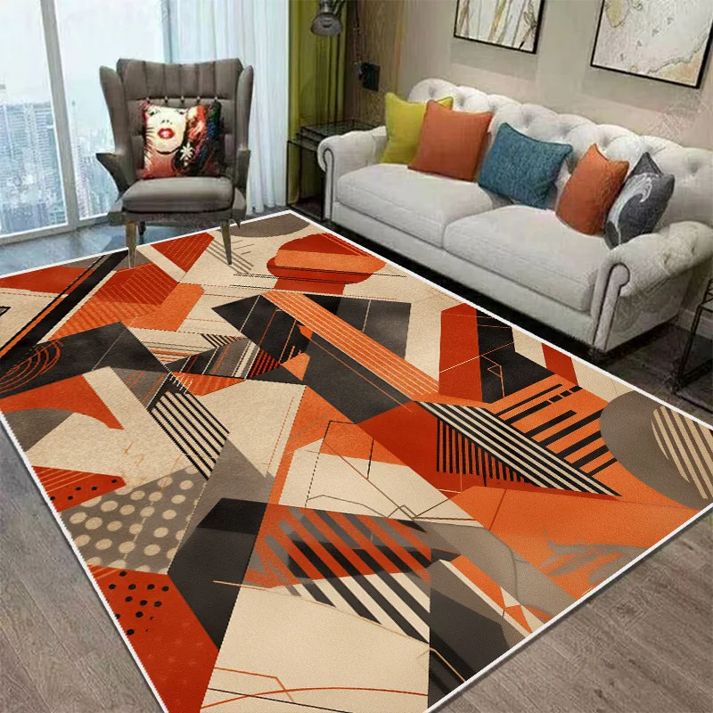 Tapete para sala de estar de geometria laranja, Tapete antiderrapante macio, Área grande, Tapete lateral do sofá, Decoração moderna para quarto, Estilo nórdico