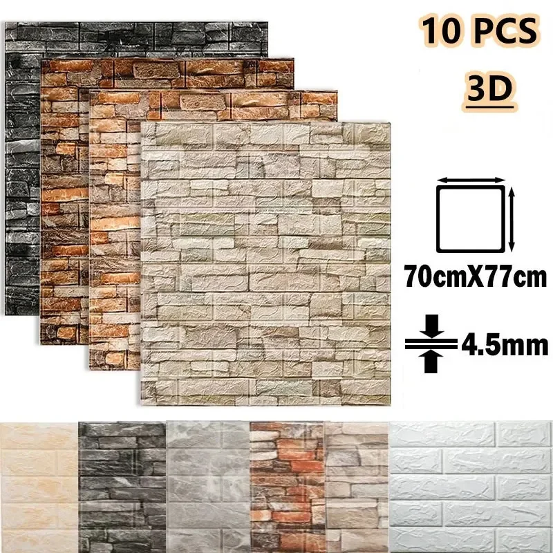 10pcs 3D Marble Brick Wall Stickers Home DIY Luxury Wall Renovation Bathroom Waterproof Foam Self-adhesive 70X77CM PVC Wallpaper