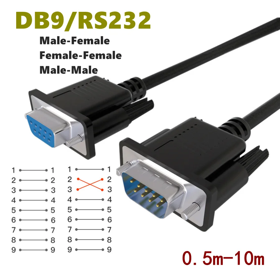 23 Crossing 1-1 DB9 RS232 Male Female To Female DB9 Serial Port Extend Cable 9pin COM core hole with shielding direct Crossover