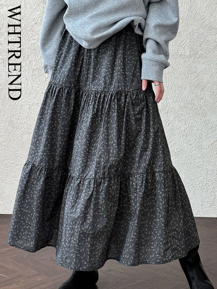 

WHTREND Small Floral Skirt For Women Autumn New Elegant A-line Pleated Cake Long Skirts WH1206