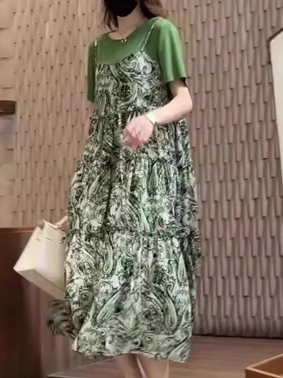 

plus Size Retro Summer Dr Slimming Design Casual Loose Fit High Waist Long Skirt for plus Size Women Faionable A-Line Dr