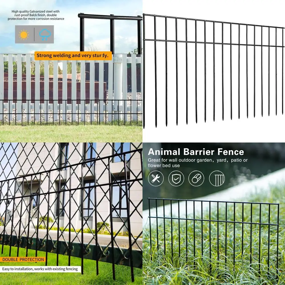 10 عبوات من سياج الحديقة تحت الأرض سعة 24 لتر × 15 ساعة للحيوانات الأليفة، ألواح سياج معدنية سوداء مع أوتاد أرضية، طول إجمالي 20 قدمًا. #1