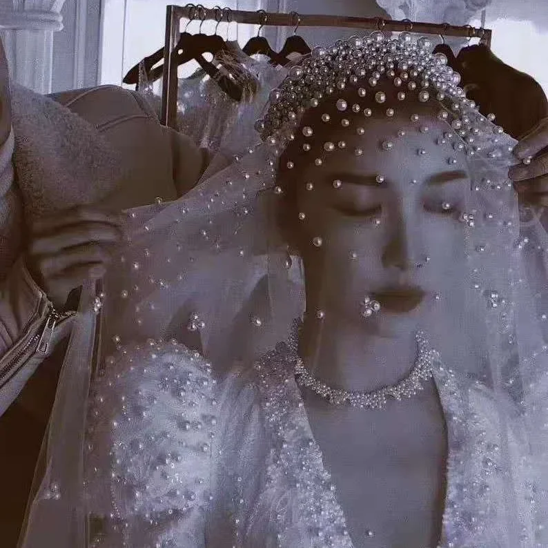 

Korean Pearl Fashion Sparkling Veil Wedding Dress Travel Photography Props Versatile Long Trailing Veil