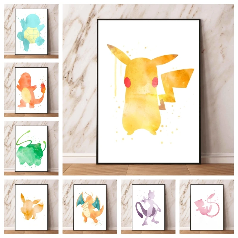 

Canvas Pokemon Pikachu Wall Art Modern Home Friends Gifts Hanging Classic Cartoon Character Picture Modular Prints Comics