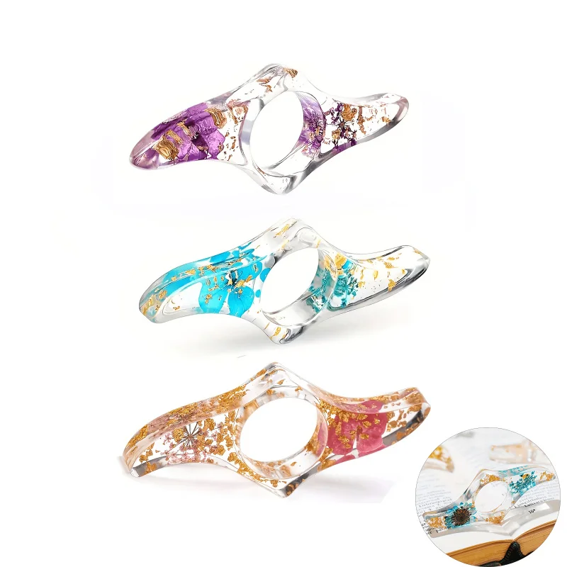 3Crystal Flower Theme Resin Book Thumb Clip | Polished End，Multicolor，Unique Birthday Wedding Gift，For Book Lovers，Elegant Resin