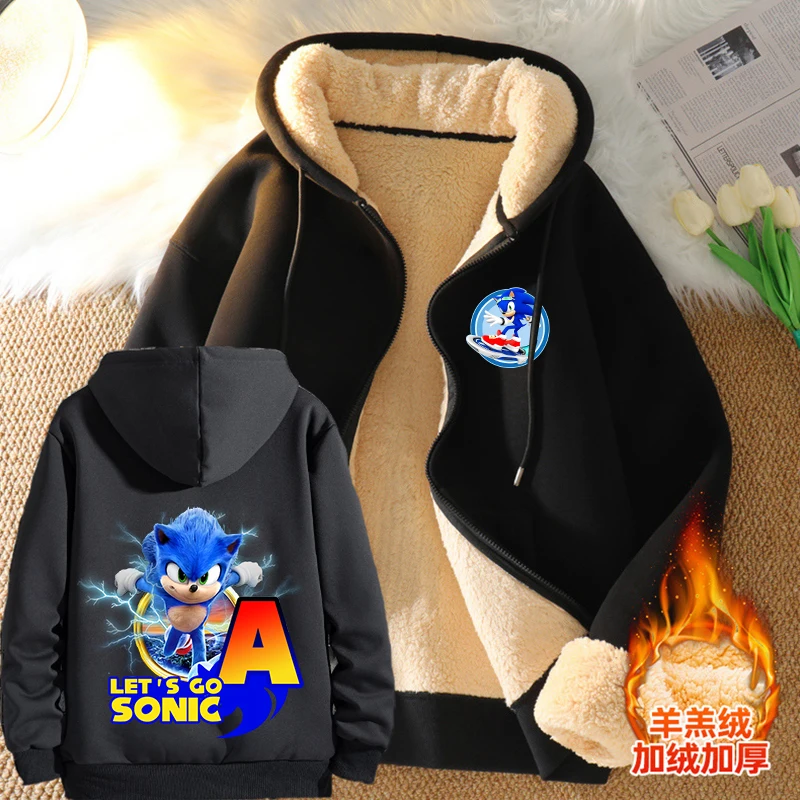 

New Sonics Adult Jacket Boy Cartoon Anime Letter A-Z Pullover Hoodies Men Winter Velvet Warm Zipper Sweatshirt Top Homewear Gift