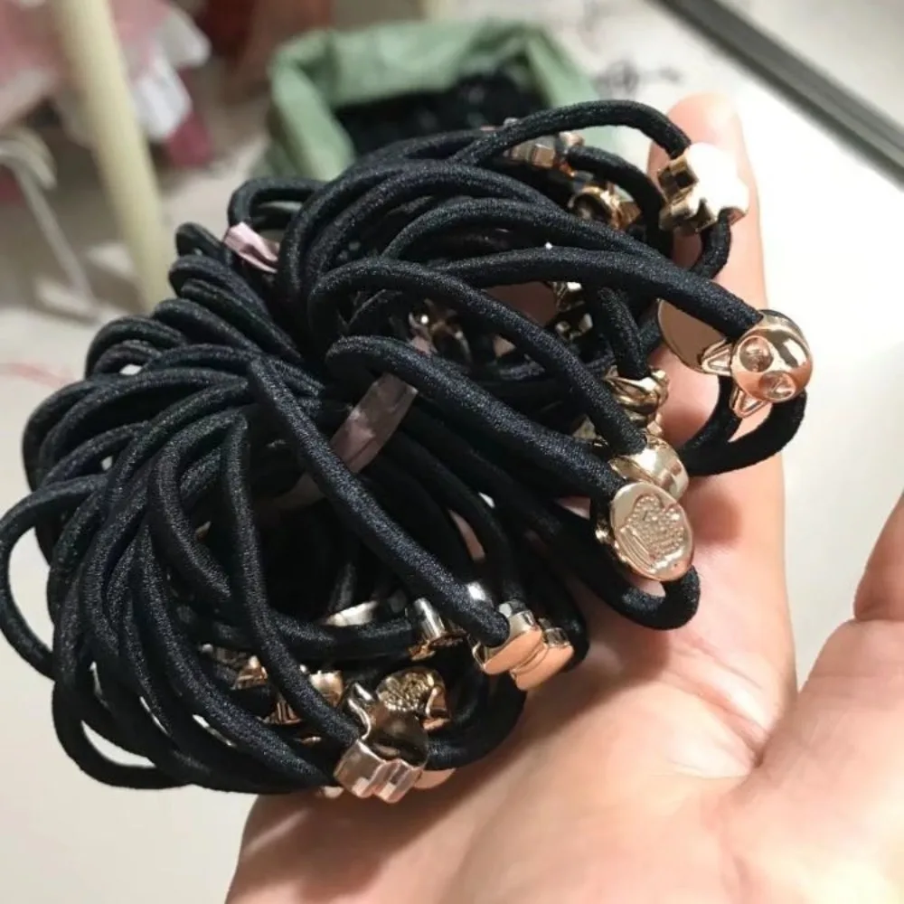 10pcs High Elastic Gold Bead Hair Ring Cartton Minimalism Black Headband Korean No Harm Ponytail Holder Children Headdress