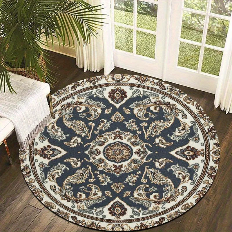 Velvet Persian Floral Pattern Round Area Mat, Soft Absorbent, Non-Slip Machine Washable, Suitable for EntranceLiving RoomBedroom, Versatile Home Decor Essential, Modern Minimalist, Nordic Style, Light Luxury