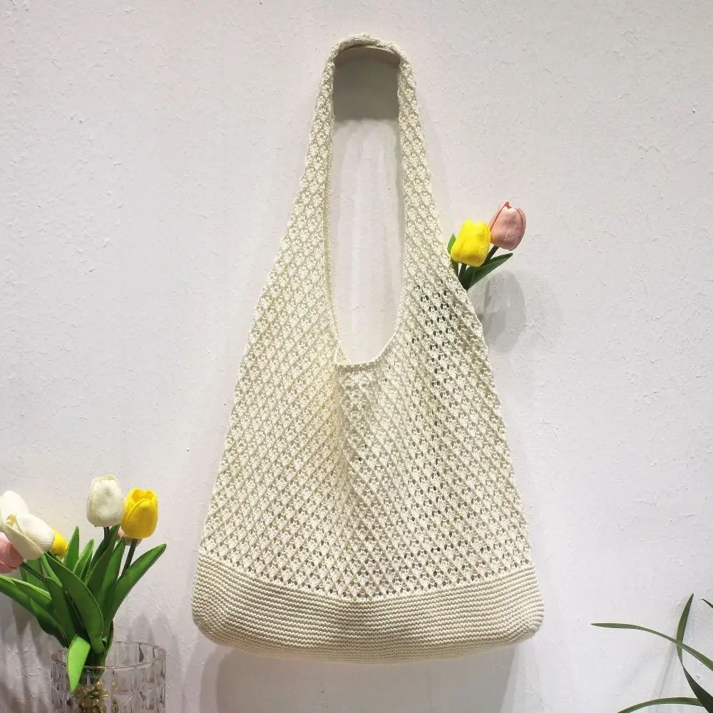 

Big Purses Solid Color Woven Shoulder Bag Hollow Casual Women Crochet Handbags Top-handle Large Capacity Summer Beach Bag Travel
