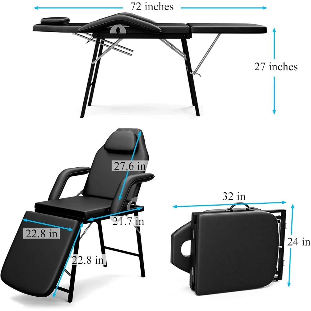 

Portable tattoo chair, foldable massage table top bed, professional spa chair with handbag, adjustable beautician bed