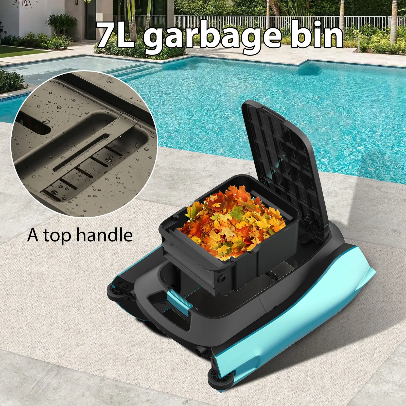 

Swimming Pool Vacuum Cleaner Solar Powered Intelligent Pool Skimmer 7L DC Brushless Motor for Pools within 200 Square Meters