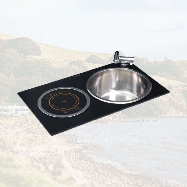 

Caravan Kitchen Sink With Induction Cooker Or Single Burner Gas Stove Tempered Glass Board