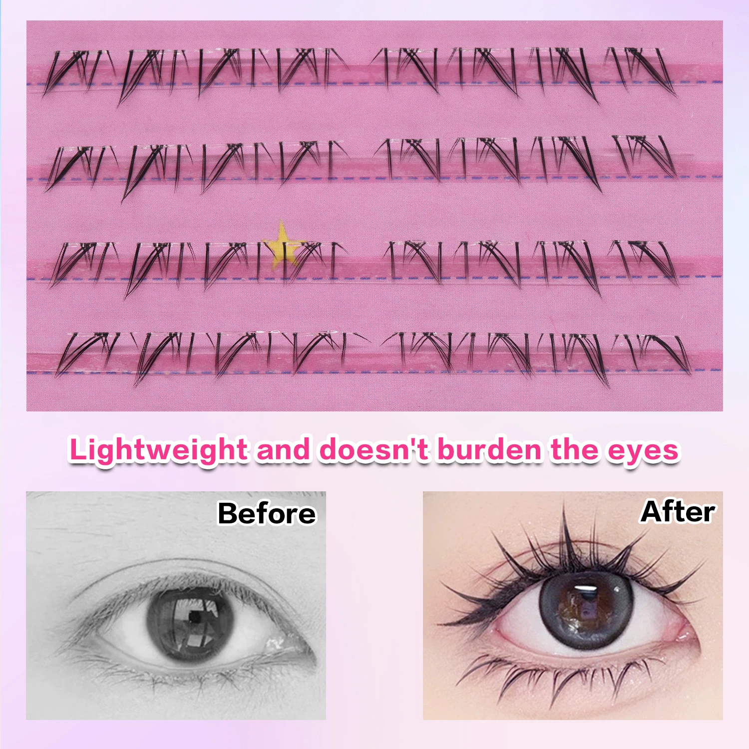 12 Reihen natürliche untere Wimpern 5–7 mm untere Wimpern mit selbstklebendem, unsichtbarem, vorgeklebtem Wimpern, transparentes Band, wiederverwendbare Make-up-Werkzeuge