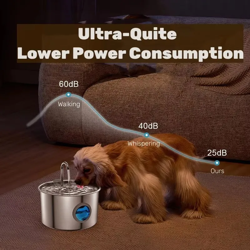 Custom 3.2L Stainless Steel Pet Water Fountain Ultra Quiet Rechargeable Automatic with Digital Display