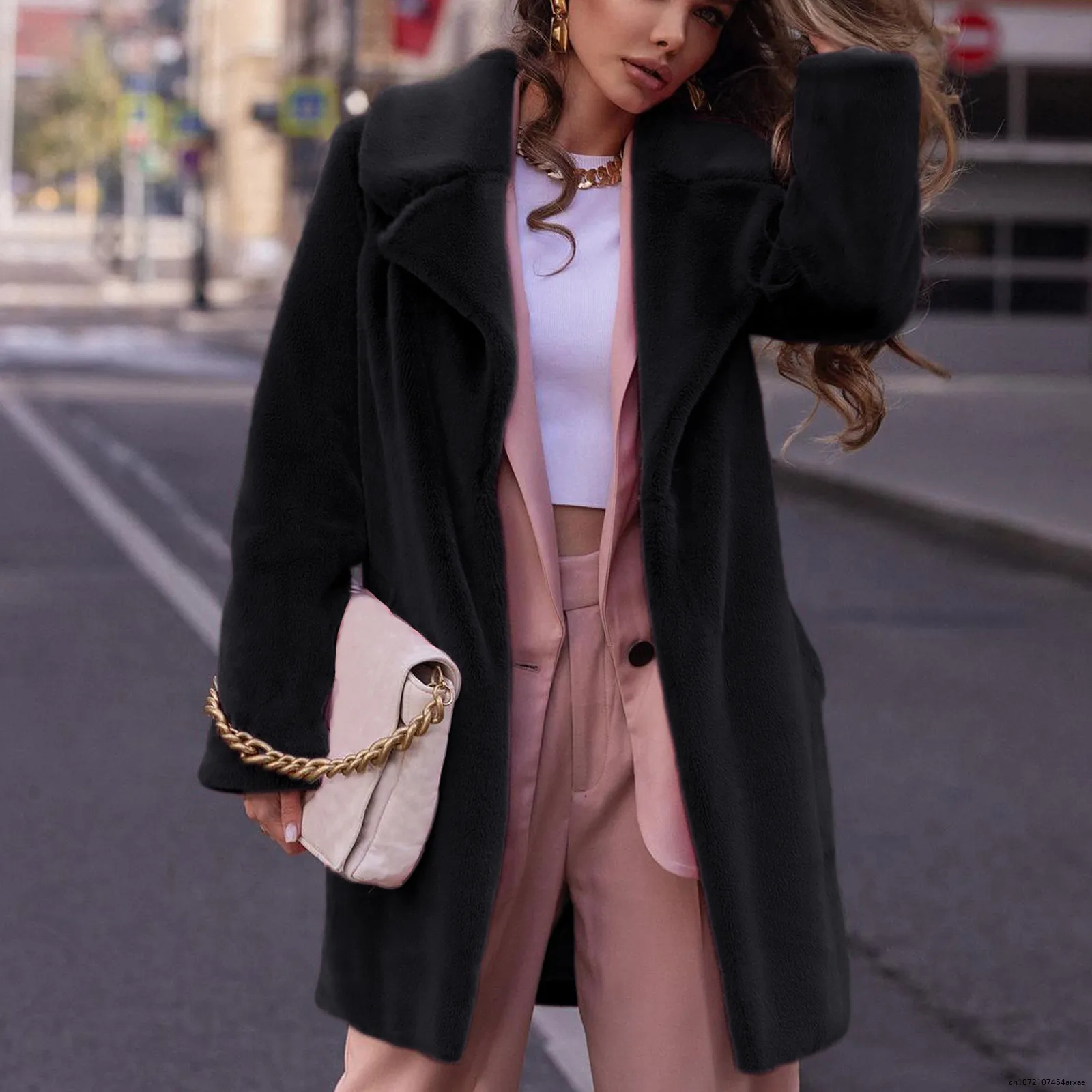 Roze Lange Teddybeer Jas Vrouwen Warm Winter Fleece Jack Lange Mouw Dikke Warme Oversized Lange Jas Bovenkleding Overjas