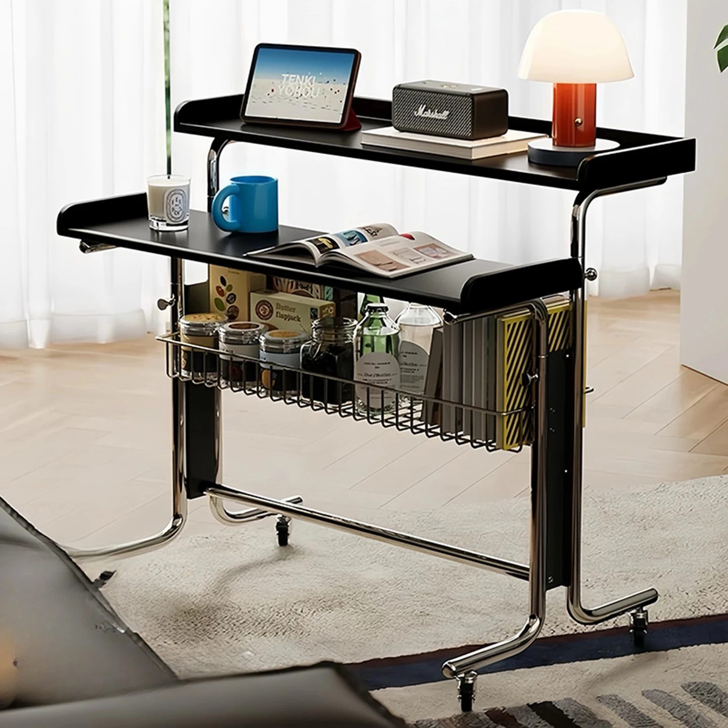 Solid wood folding lift computer office narrow desk small apartment side table