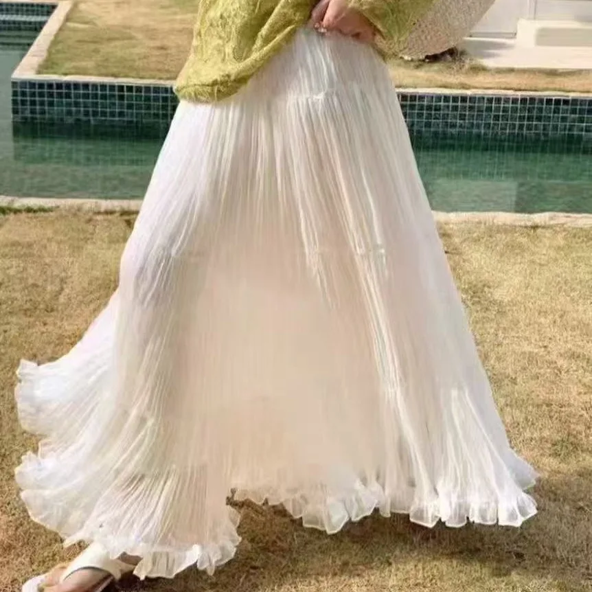 

Gidyq coreano feminino malha saia moda gancho flor solta midi saia elegante feminino casual todos os jogos saias verão novo