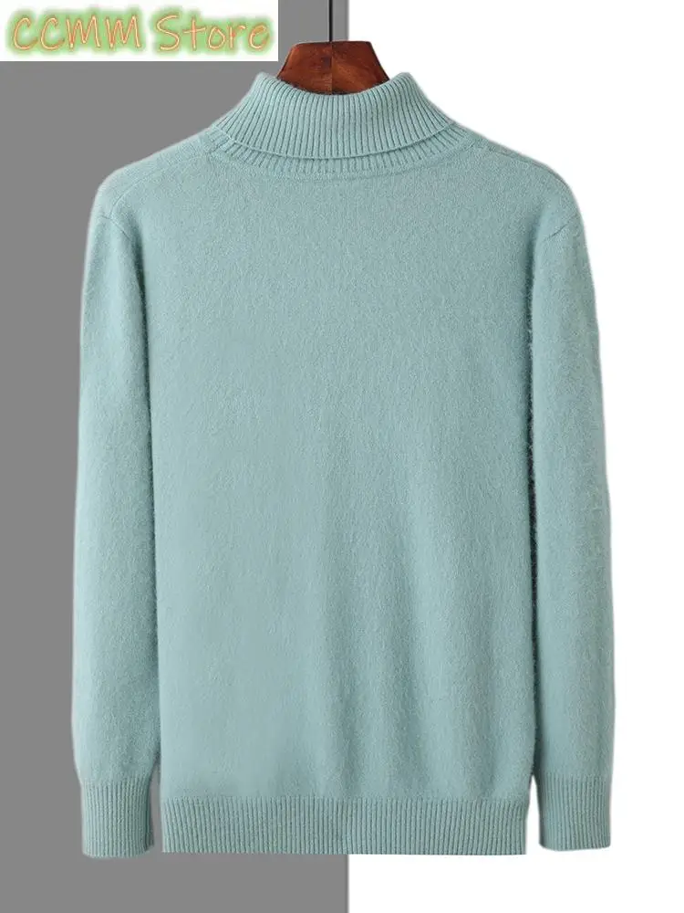 Mink Cashmere Men's Turtleneck Sweater Pullovers Autumn Winter Thick Classical Solid Loose Knitwear Korean Men Clothes