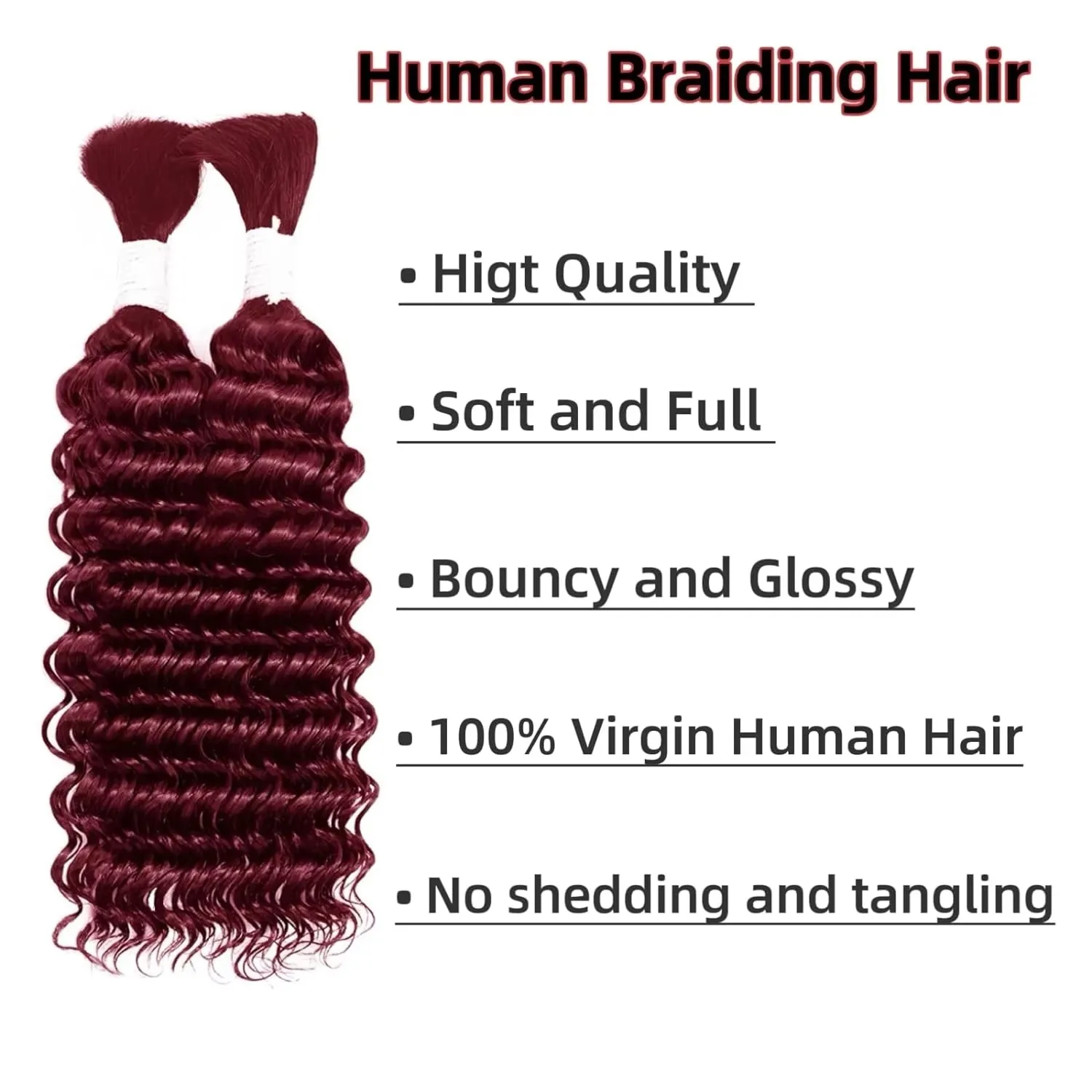 99J Deep Curly Braiding Hair Extensions 16A Brazilian No Weft Virgin Human Hair Burgundy Deep Wave Bulk Human Hair For Braiding