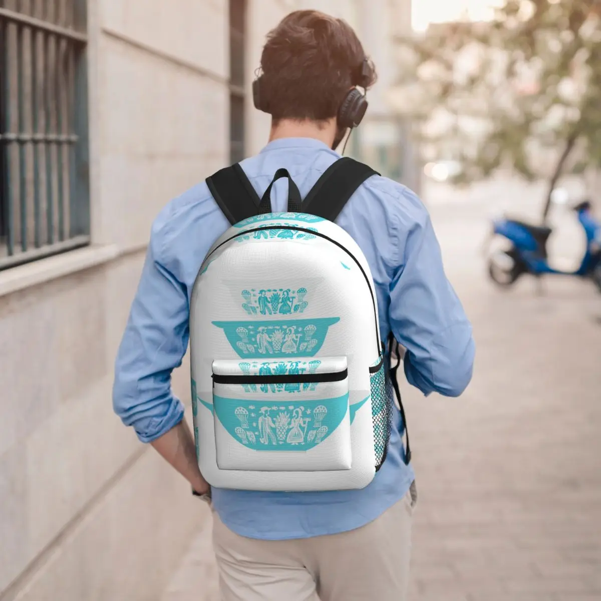 

Vintage Pyrex Butterprint Turquoise Nesting Bowls Backpack Boys Girls BookBag Kids School Bag Laptop Shoulder Bags for Men Women