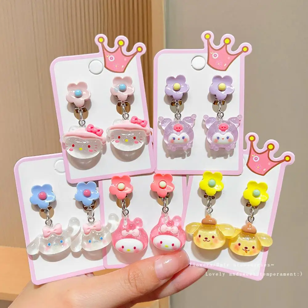 

Miniso 2025 New Children Ear Clip Kawaiihellokitty Kawaii Series Girls' Beautiful Earstuds Princess Style Children Party Gift