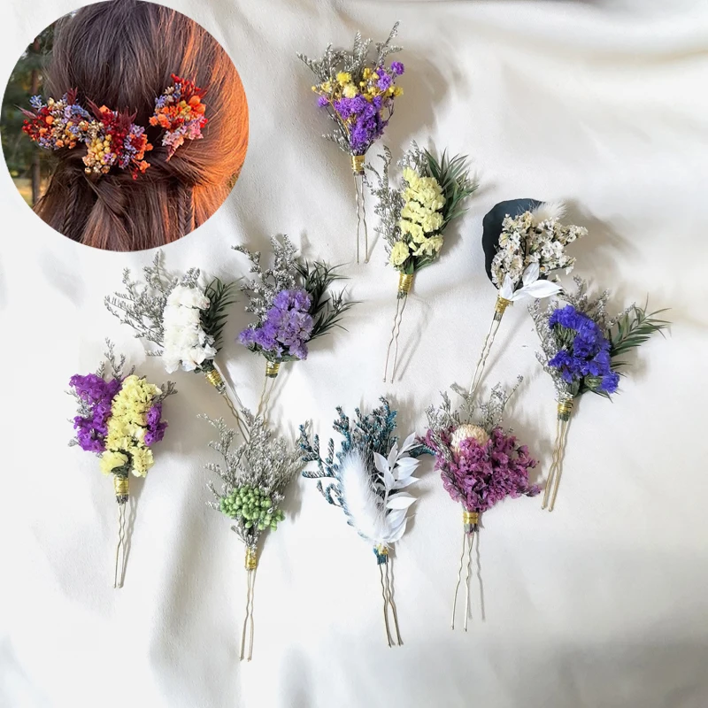 Handmade mini Gypsophila Dried Flower Hair Pins Clips Women Bride Flower Hair clip Headpiece Wedding Hair Accessories Decoration