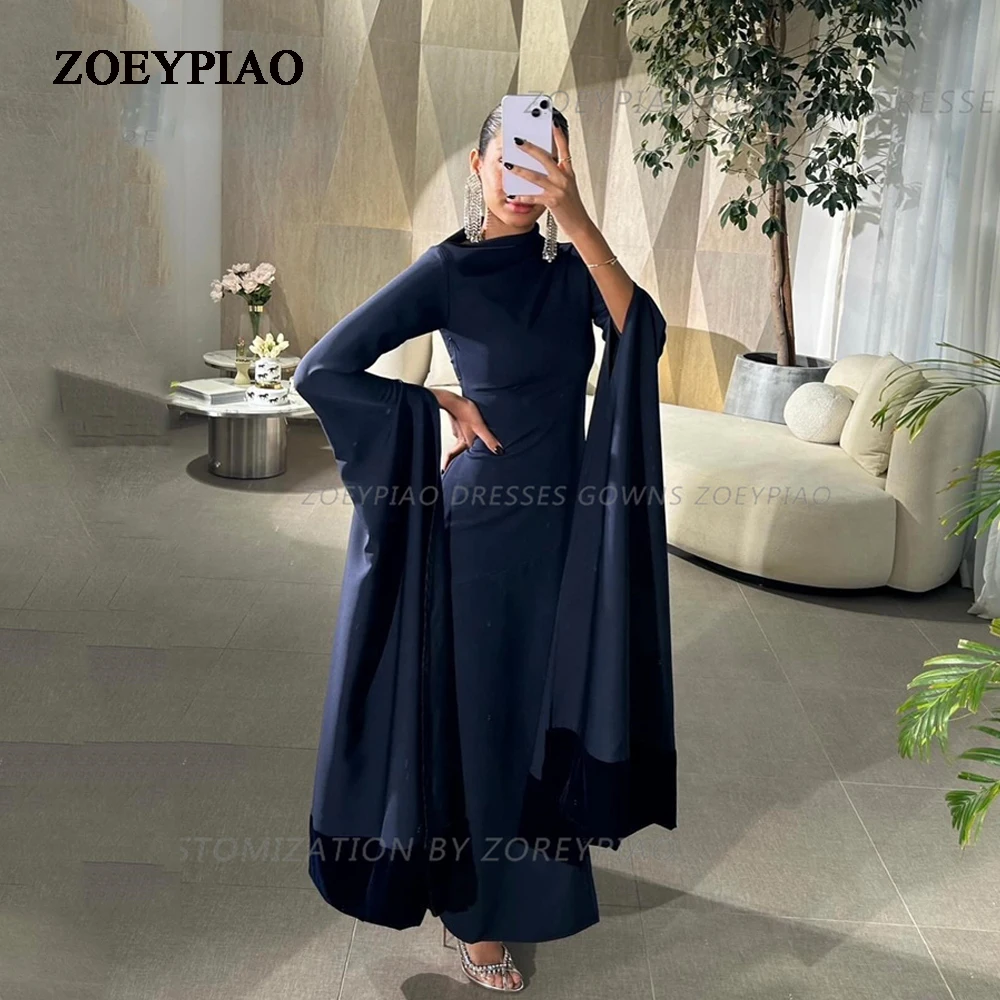 

Simple Matte Satin High Neck Prom Dresses Full Sleeves Ankle Length Dubai Arabic Evening Party Dress Gowns Vestidos 2024