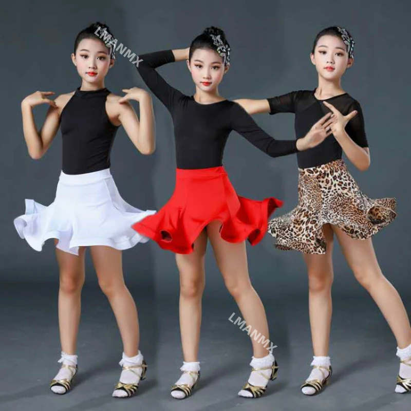 Kostum dansa Latin anak-anak, Rok dansa, kostum latihan, kostum pertunjukan, kostum Latin Musim Semi dan Musim Gugur anak perempuan