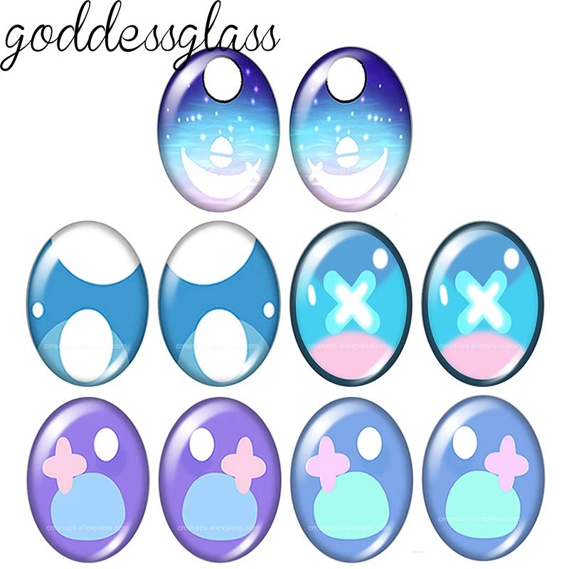 

5pairs Cartoon Doll glass Eye Blue pupils Anime style 10x14mm/13x18mm Oval photo glass cabochon demo flat back Making findings