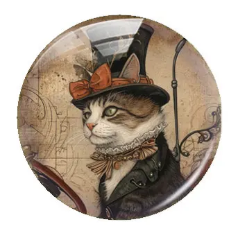 Handmade Steampunk Cat Kitty Photo Glass Cabochon Flatback Demo Flat Back Cameo For Diy Jewelry Making Supplies Accessories