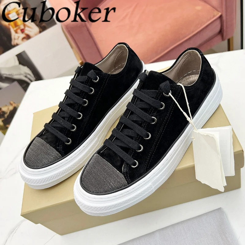 2024 Spring Thick Sole Lace Up Flat Shoes Women Fashion String Bead Low Top Casual Shoes Ladies Comfort Walking Sneakers Mujer