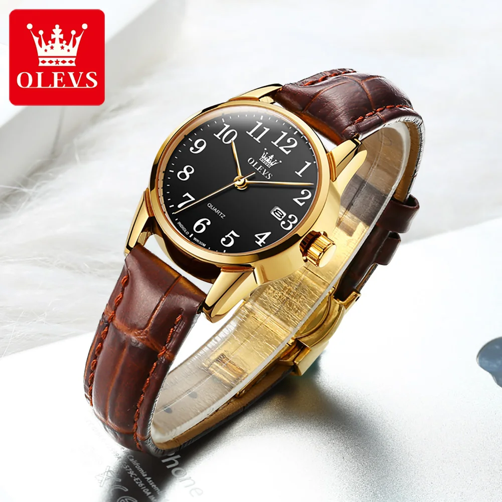 OLEVS 5566 Classic Brand Quartz Women\'s Watch Luxury Business Waterproof Leather Strap Elegant Dating Women\'s Clock Reloj Mujer