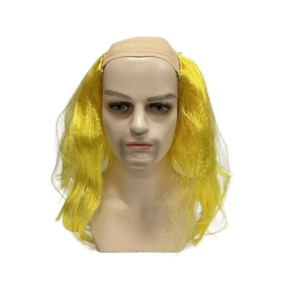 Wig pesta Prom liburan hiasan kepala gaun hiburan lucu Wig botak hitam kuning Wig putih alat peraga Cosplay